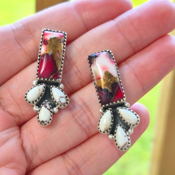 925 Turquoise Earrings Handcrafted - Picture 1 of 7